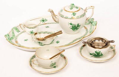 Lot 364 - A Herend tête-à-tête tea service in green...