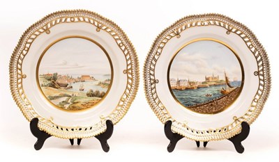 Lot 370 - A pair of Royal Copenhagen cabinet plates,...