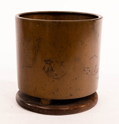 Lot 445 - A Japanese bronze Hibachi, applied decoration...