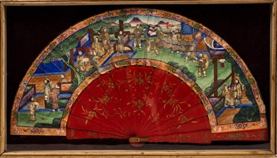 Lot 472 - A Cantonese painted fan, Qing dynasty with...