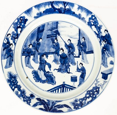 Lot 491 - A Chinese blue and white saucer dish, Kangxi...