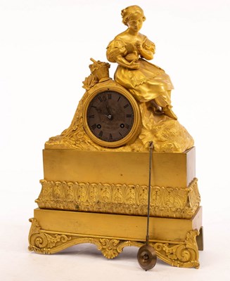 Lot 519 - A French gilt metal mounted mantel clock, the...