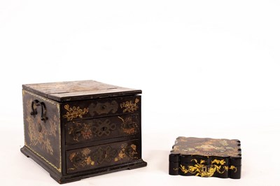 Lot 550 - A papier-mâché painted and decorated box and...