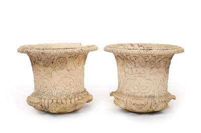 Lot 601 - A large pair of campana shaped urns, the...