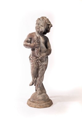 Lot 609 - A lead figure of a boy with a fish, 86cm high