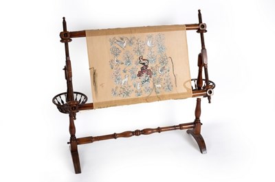 Lot 626 - A stained beech tapestry loom with turned...