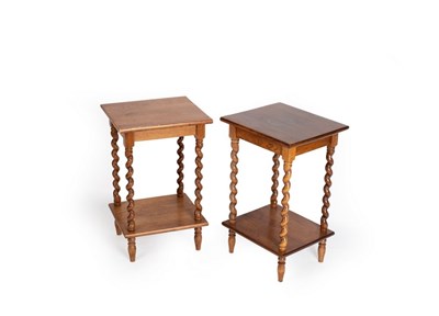 Lot 640 - A pair of oak bedside tables on spiral...