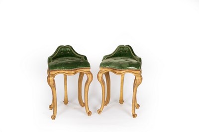 Lot 667 - A pair of harpist type stools with buttoned...