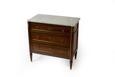 Lot 672 - A Louis XVI style commode, the marble top over...