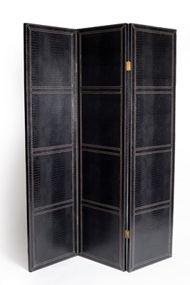 Lot 684 - A twofold screen, one side in black faux...