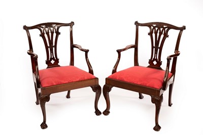 Lot 695 - A pair of 19th Century mahogany armchairs with...