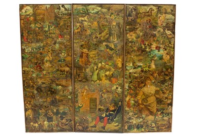 Lot 715 - Three panels from a Victorian decoupage screen,...