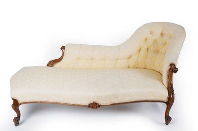 Lot 741 - A Victorian walnut framed chaise longue,...