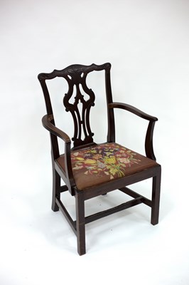 Lot 752 - A George III open armchair with splat back,...