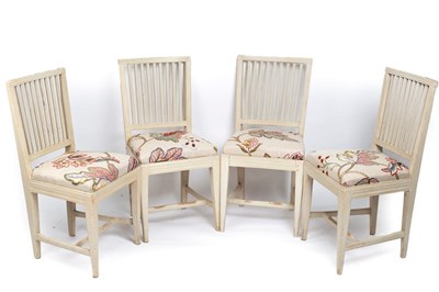 Lot 765 - A set of four Swedish painted dining chairs,...