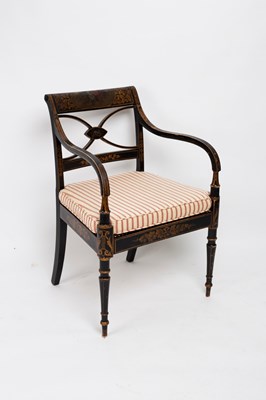 Lot 772 - A Regency ebonised open armchair