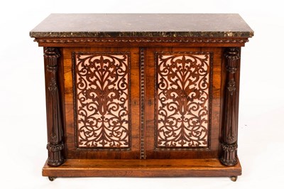 Lot 795 - A Victorian rosewood side cabinet, the marble...