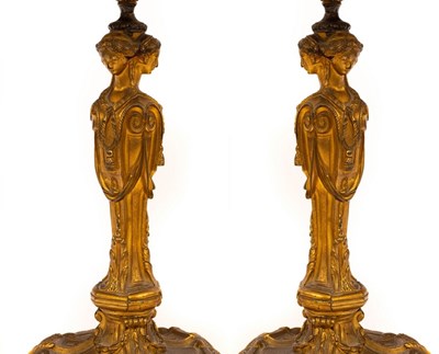 Lot 829 - A pair of 19th Century ormolu table lights...