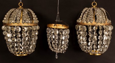 Lot 830 - A pair of gilt metal pendant ceiling lights,...