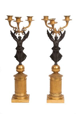 Lot 836 - A pair of Empire style three-branch,...