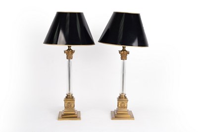 Lot 839 - A pair of table lamps with clear fluted...