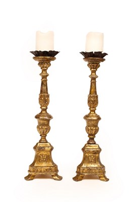 Lot 846 - A pair of Italian altar type candlesticks,...