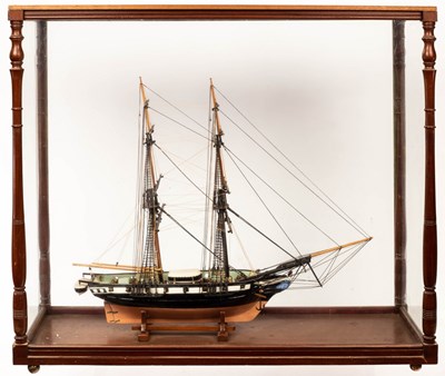 Lot 881 - A model of a fully rigged two-masted gun boat...