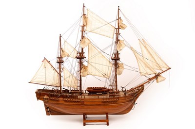 Lot 895 - A scale model of a three-masted ship on stand,...