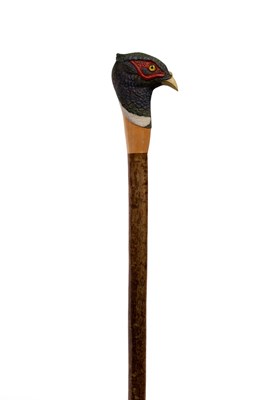 Lot 1002 - A walking stick with cock pheasant terminal,...