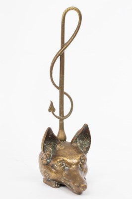 Lot 1004 - A brass door porter modelled as a fox mask...