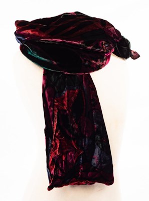 Lot 12 - A Beckford silk velvet scarf with abstract...