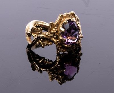 Lot 31 - A 1960s 9ct gold and amethyst ring, of...