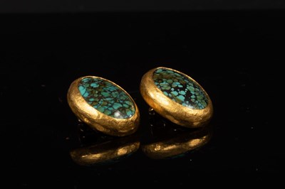 Lot 36 - Gurhan, a pair of turquoise and gold ear clips,...