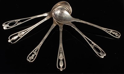 Lot 51 - Georg Jensen: Three pairs of silver spoons...