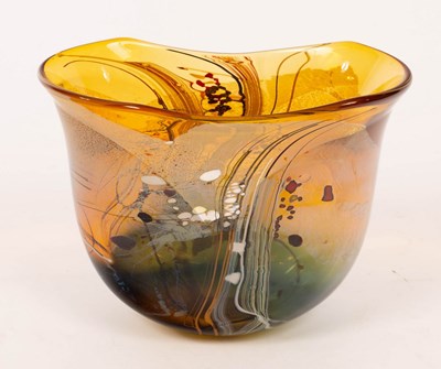 Lot 89 - Chris Thornton, an amber glass vase decorated...