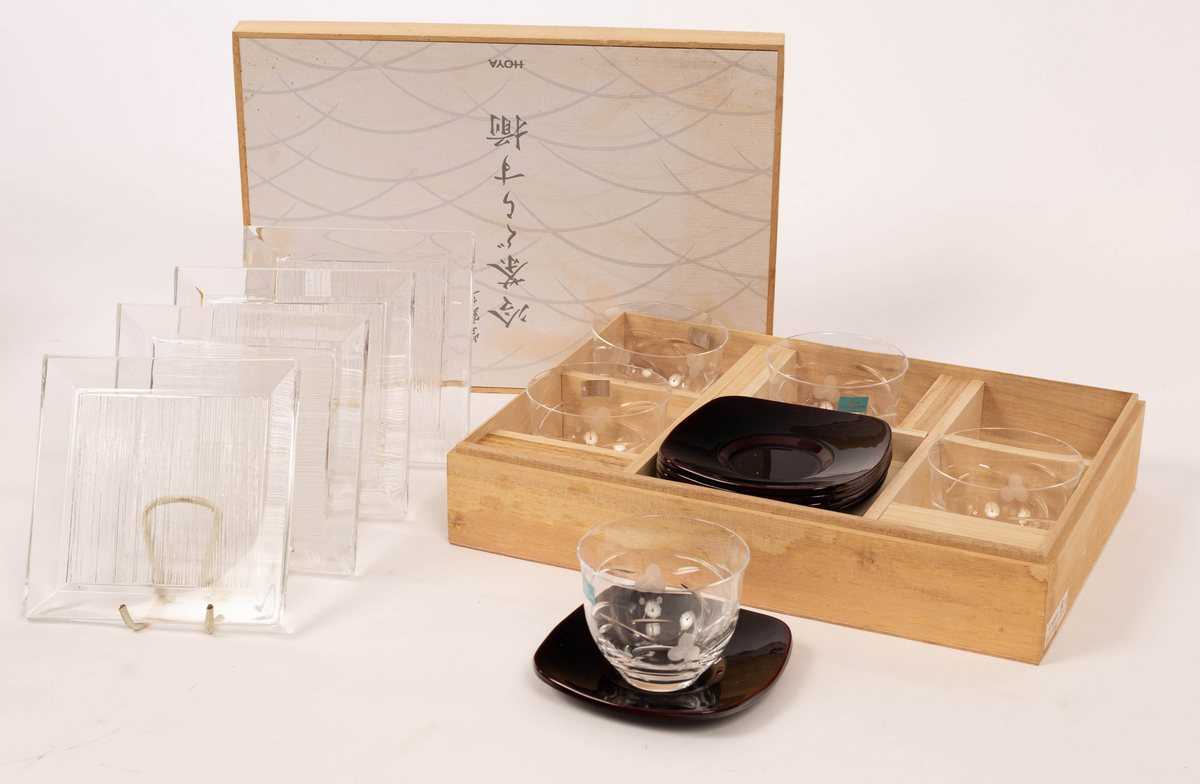 Lot 120 - Hoya Crystal, a sushi set and a tea set of 5...