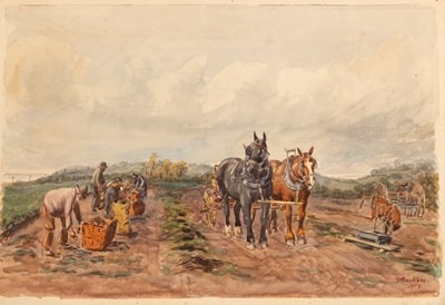 Lot 432 - E W Bookless/Potato Gathering/a farm scene...