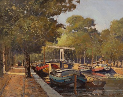 Lot 474 - Willem Haytman (born 1950)/Moored Barges on a...