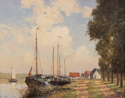 Lot 475 - Willem Haytman (born 1950)/Moored Barges on a...