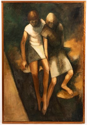 Lot 523 - Pat Noble/Study of Two Children/oil on canvas,...