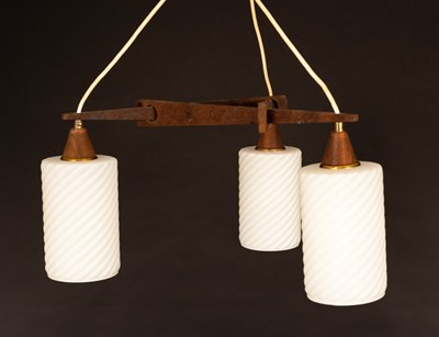 Lot 589 - A 1970s style pendant light, the triangular...
