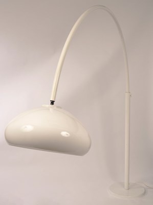 Lot 606 - A 1970s white arc floor lamp, plastic shade...