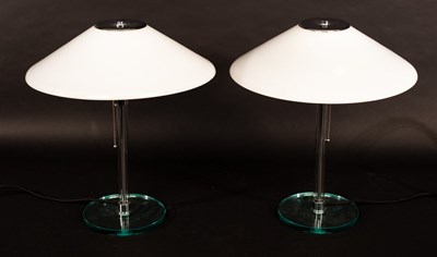 Lot 628 - A pair of glass table lights, with opaque...