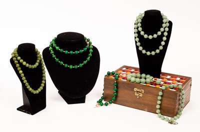 Lot 39 - Various jadeite bead necklaces and bracelets...