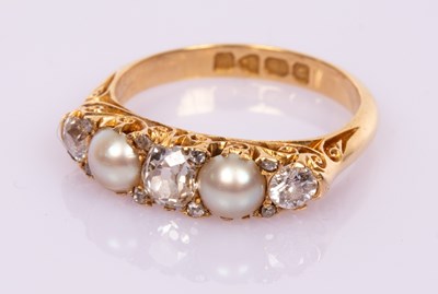 Lot 47 - An Edwardian diamond and pearl ring in an 18ct...