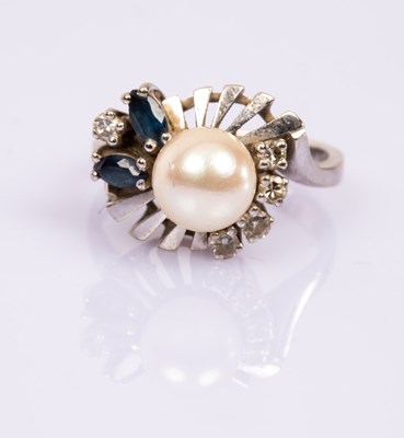 Lot 59 - A pearl, diamond and sapphire dress ring, of...