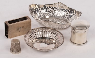 Lot 140 - Two silver sweetmeat dishes, a rouge pot, a...