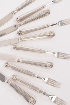 Lot 141 - Five pairs of silver dessert knives and forks,...