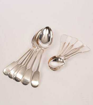 Lot 145 - Six provincial silver fiddle pattern teaspoons,...