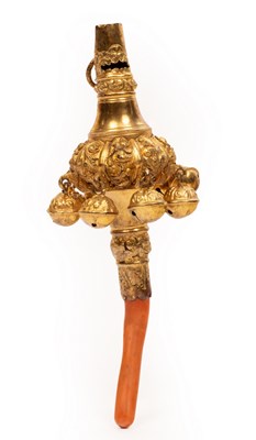 Lot 154 - A George III silver gilt rattle, John Reily,...